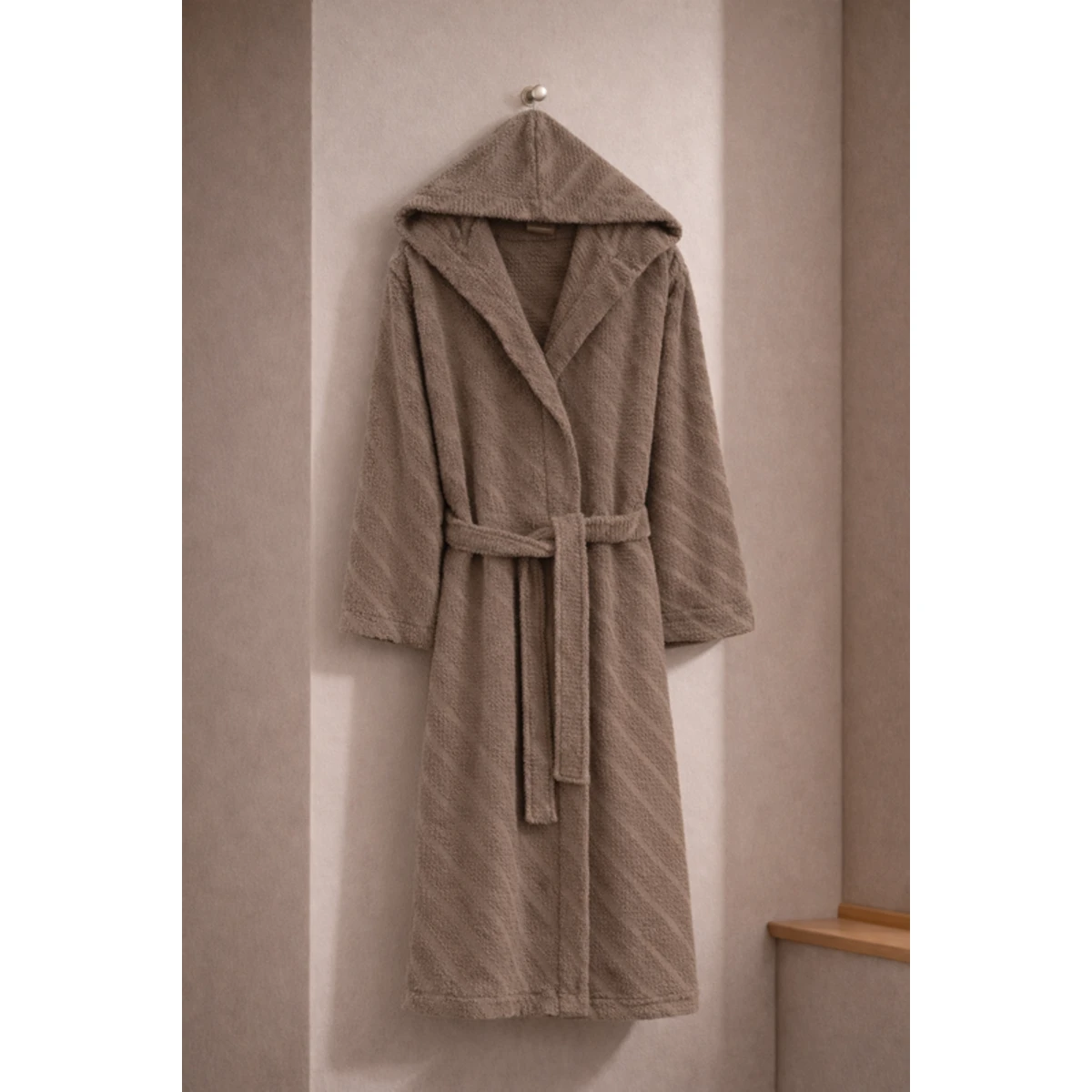 Manamo Dolce Bathrobe Cotton Mocha Jaqcuard Hooded L/XL