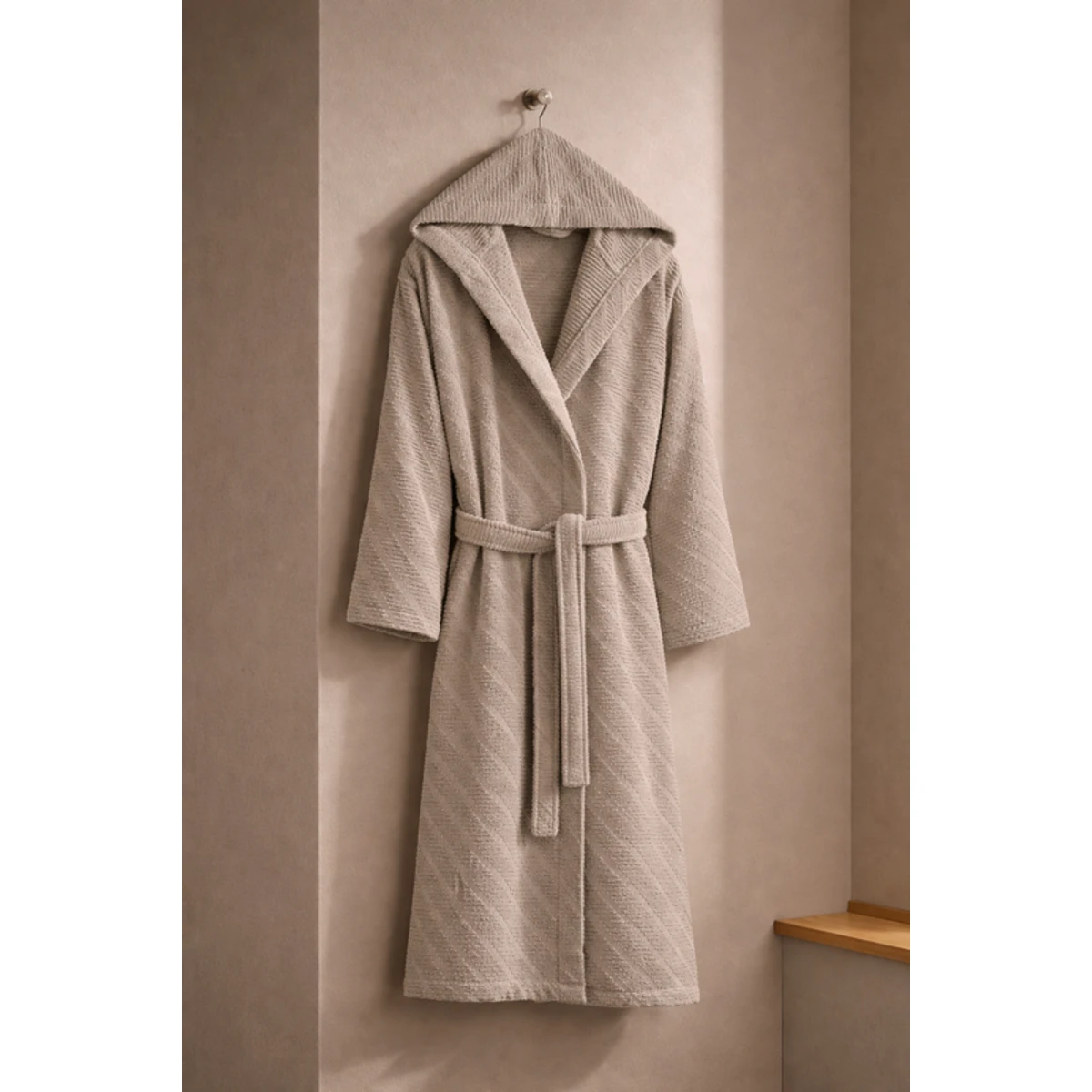 Manamo Dolce Bathrobe Cotton Vizon Jaqcuard Hooded S/M