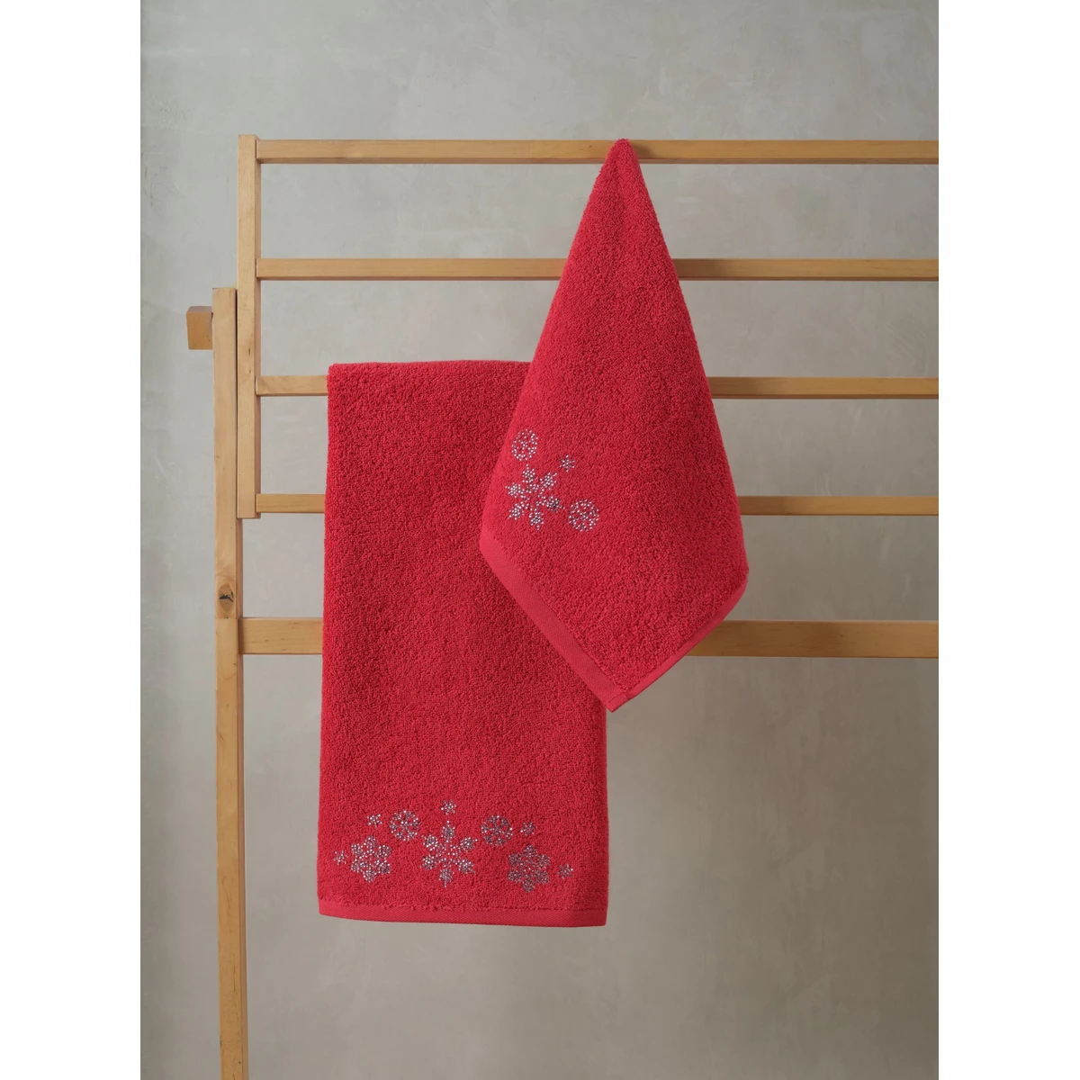 Manamo Snowflake Christmas Face Towel Cotton Red  50x70 სმ