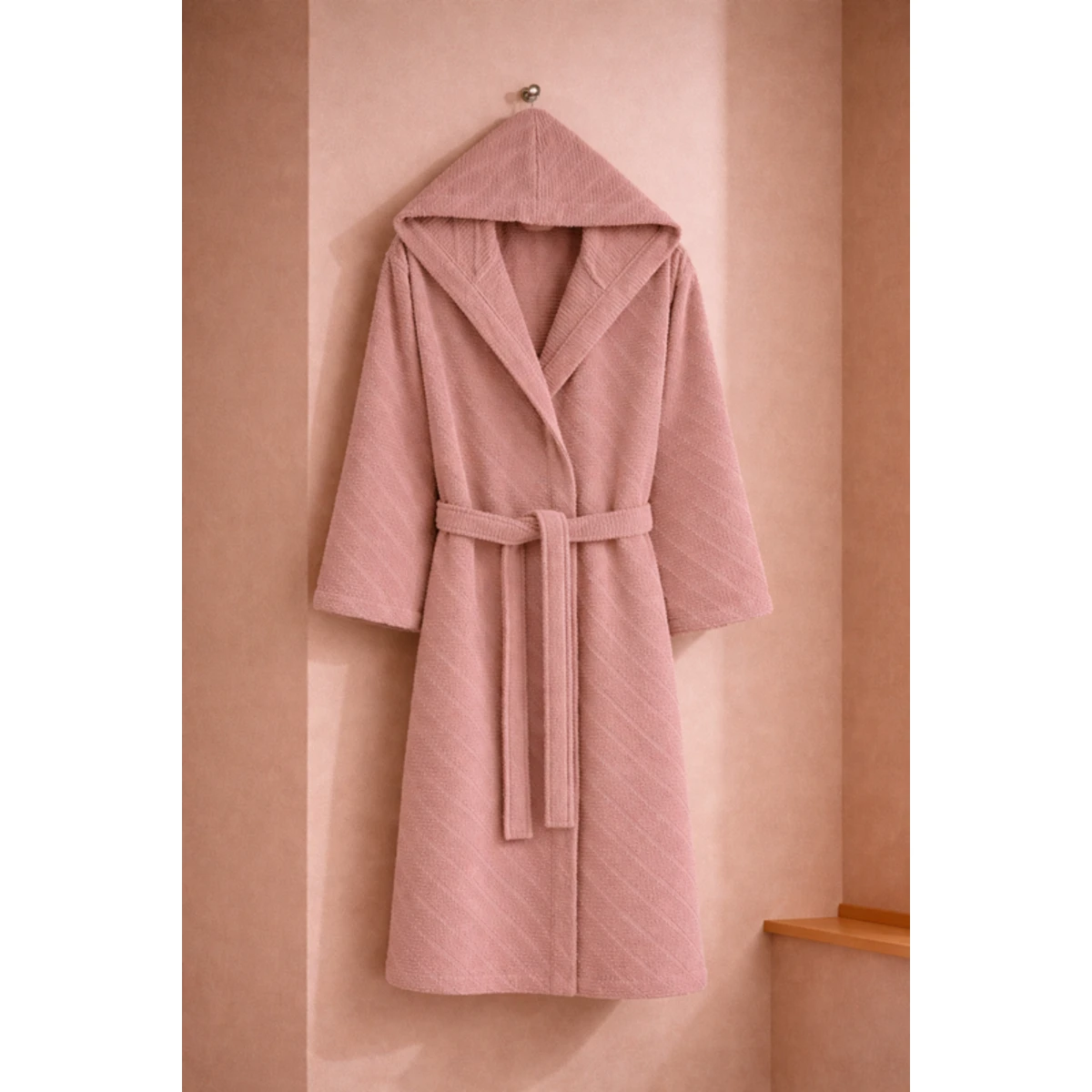 Manamo Dolce Bathrobe Cotton Blush Jaqcuard Hooded S/M
