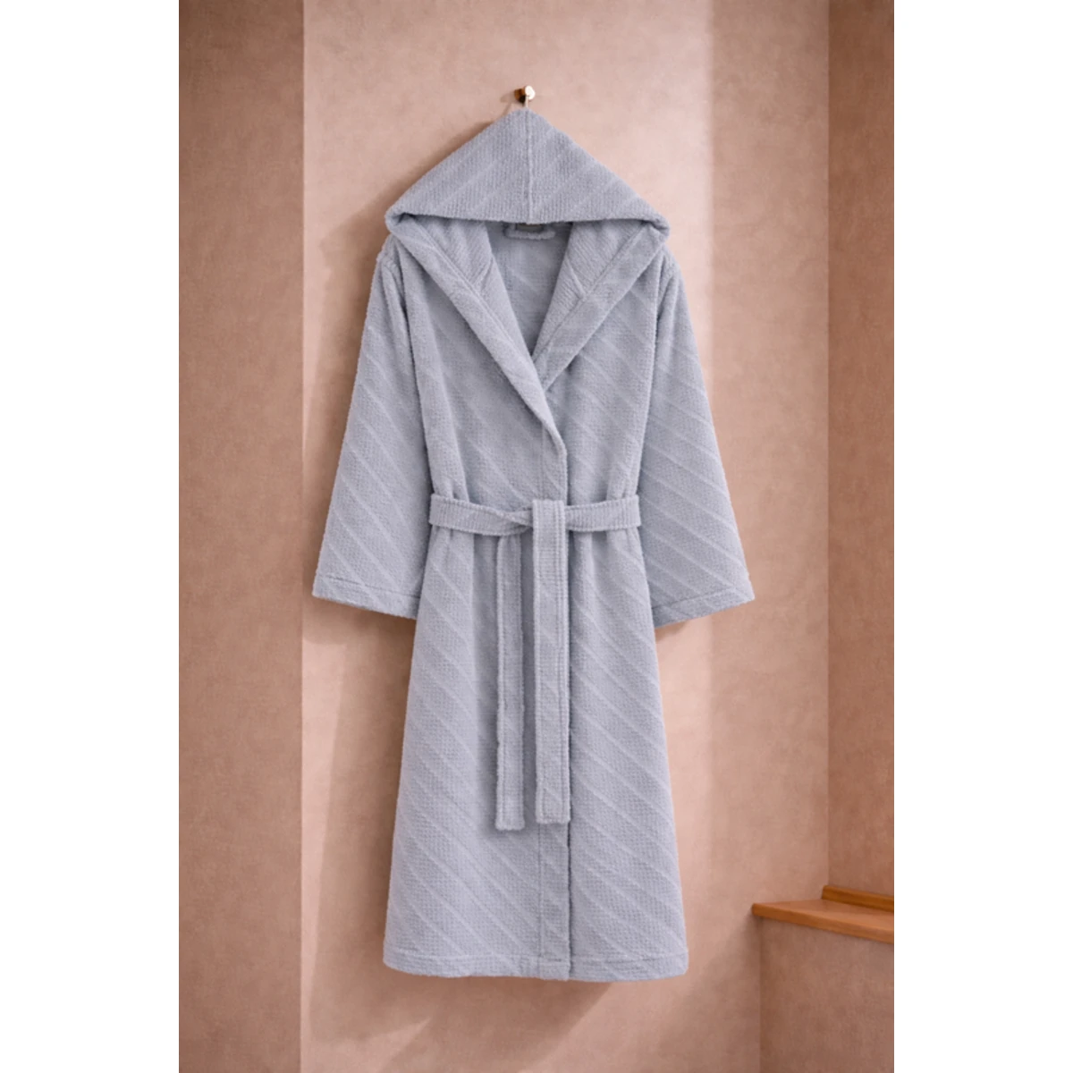 Manamo Dolce Bathrobe Cotton Grey Jaqcuard Hooded S/M