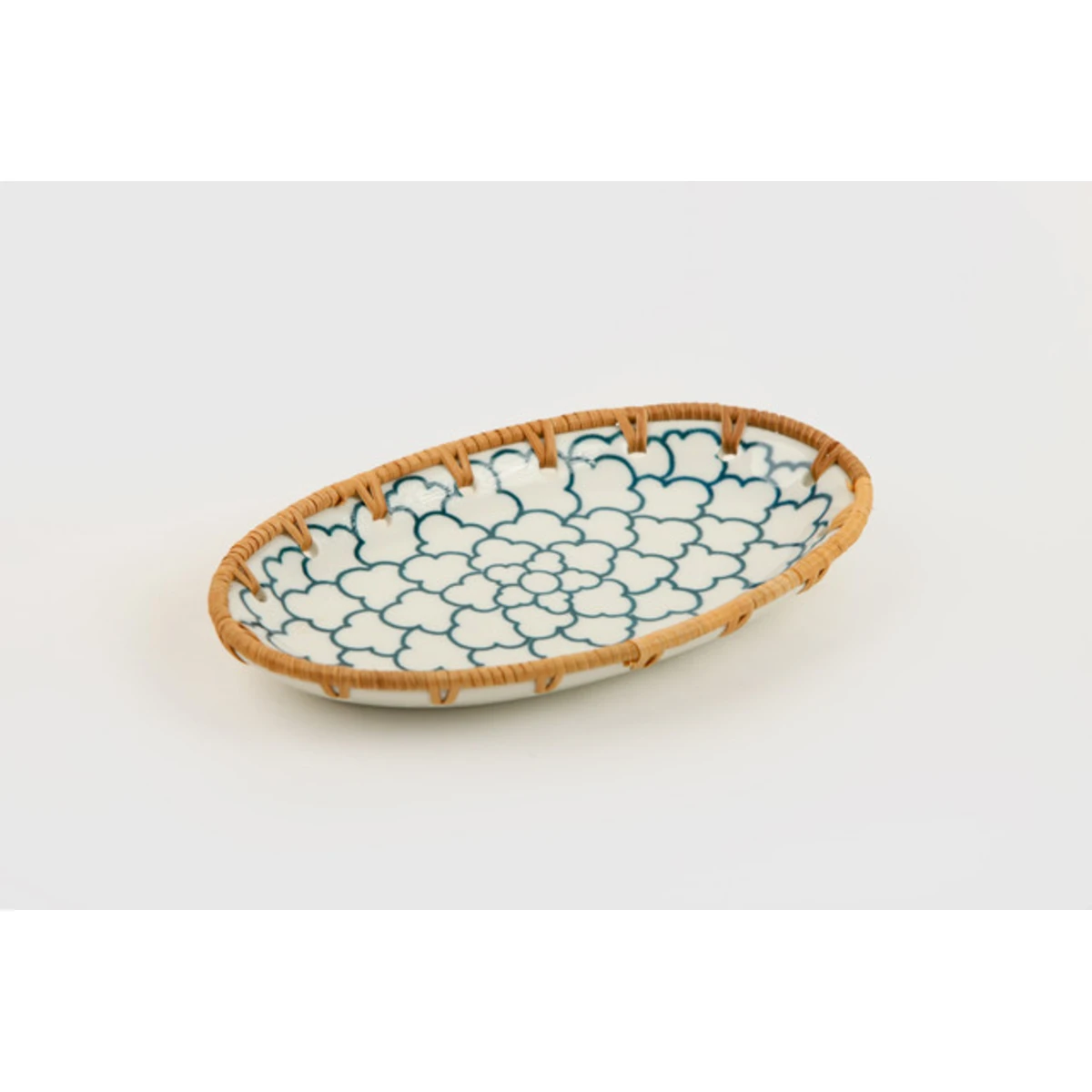 Manamo Dasia Plate Ceramic / Rattan Blue/White 20x12x2.5 cm