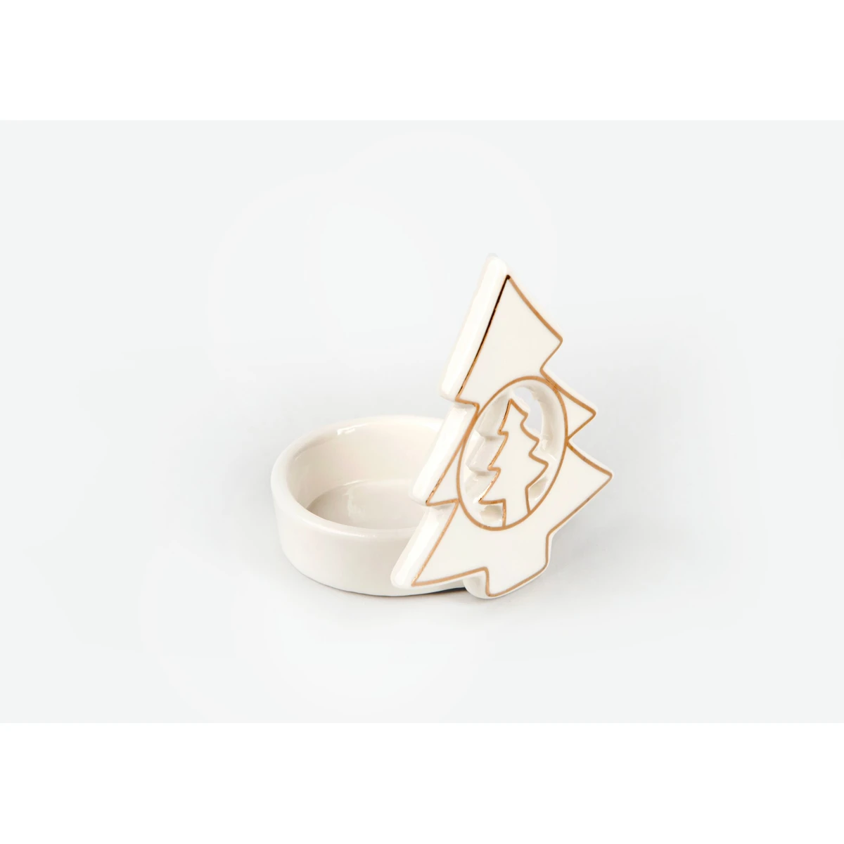 Manamo Pine Candle Holder Porcelain White  7.5x7.4x7.8 cm