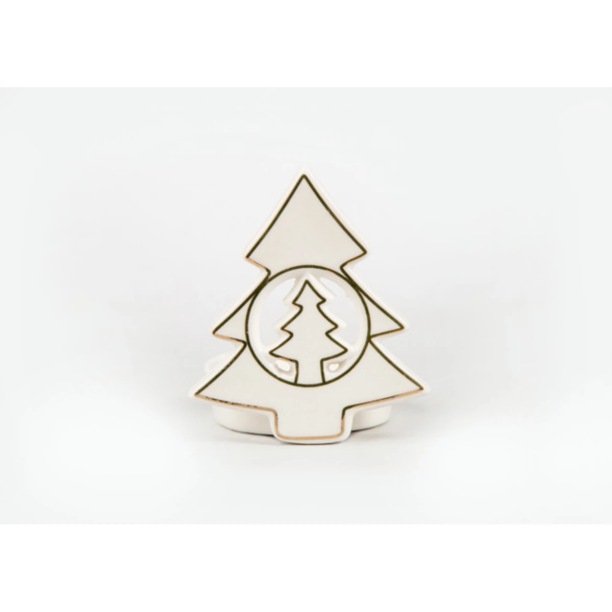 Manamo Pine Candle Holder Porcelain White  7.5x7.4x7.8 cm