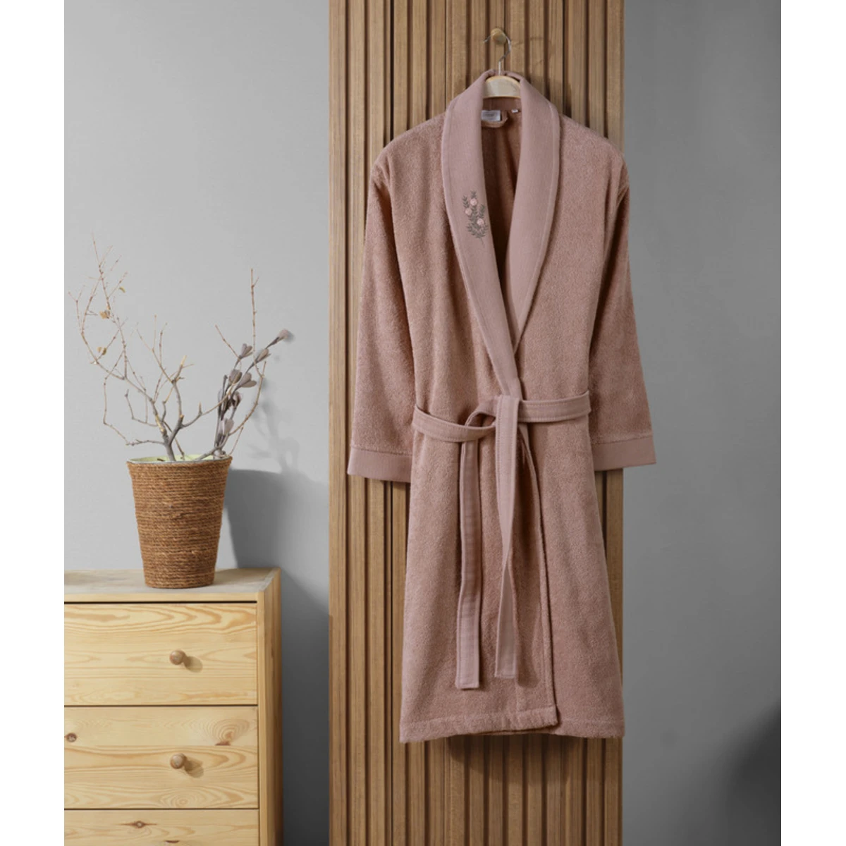 Manamo Tiny Rose Embroidered Bathrobe Cotton Blush L/XL