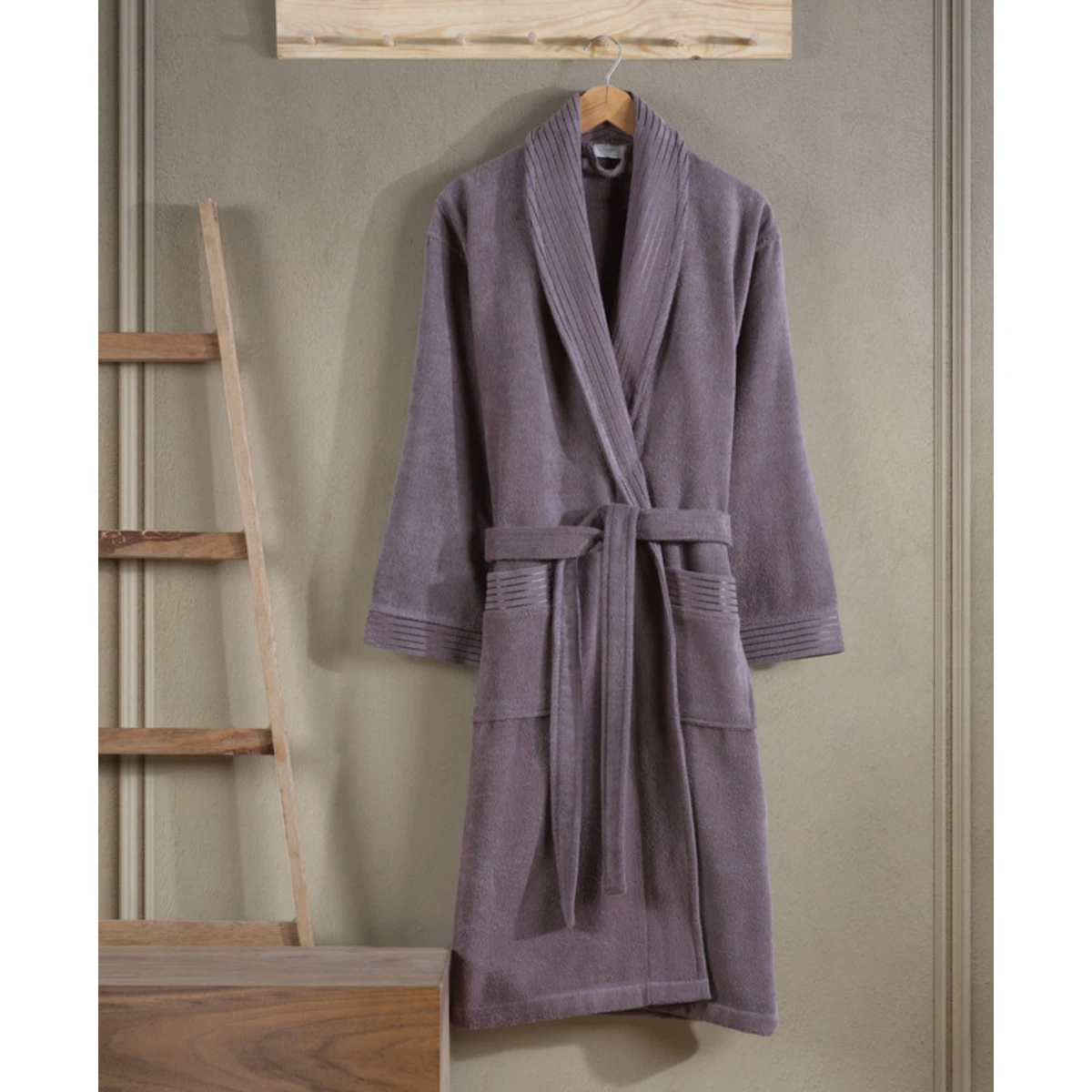 Manamo Jess Shawl Collar Bathrobe Cotton Plum S/M