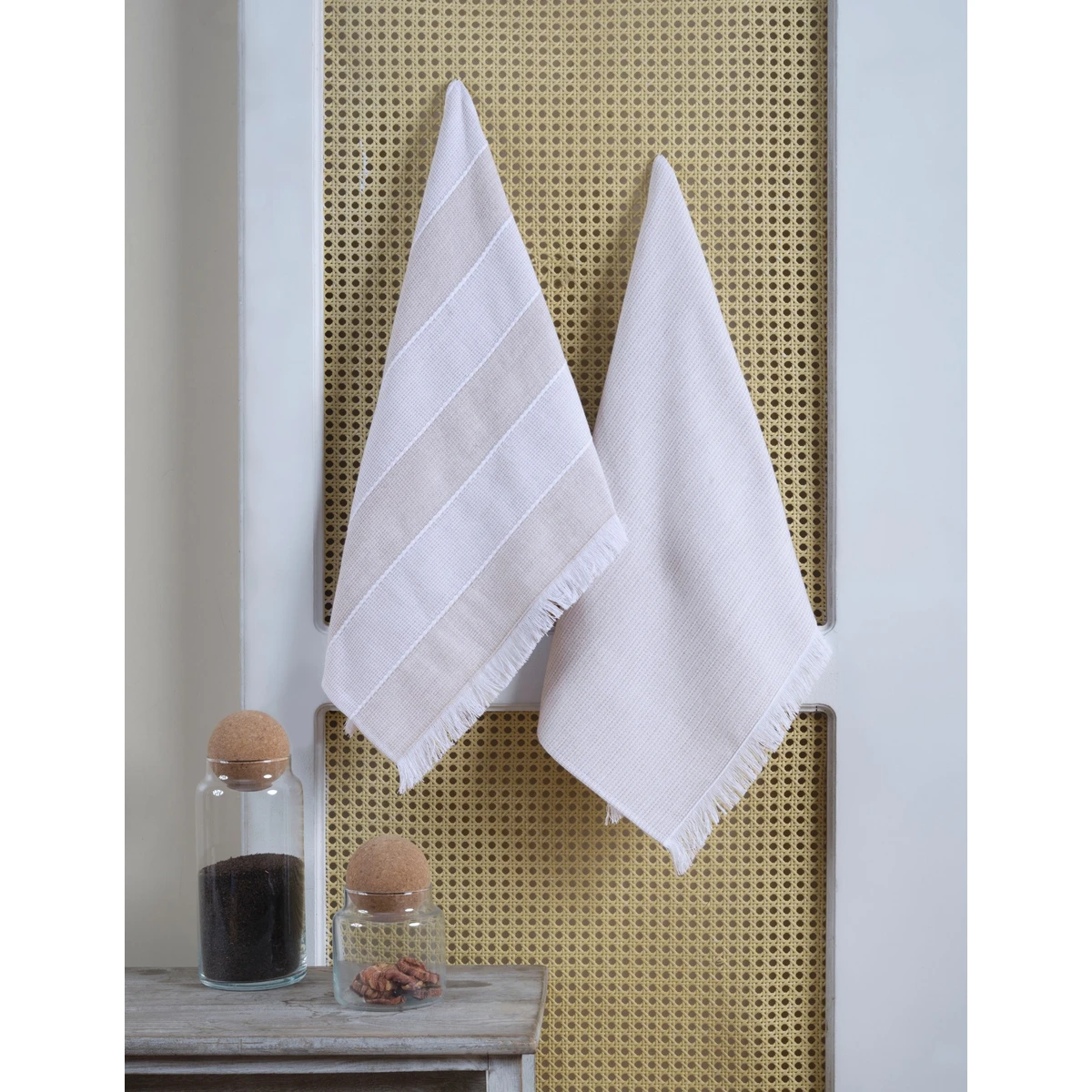 Manamo Lots Kitchen Towel  Cotton Beige Jacquard 50x70 cm (2pc)