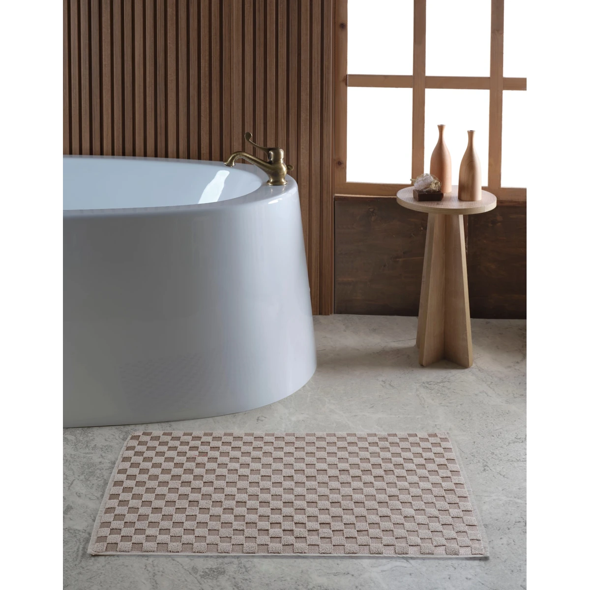 Manamo Checkers Cotton Bathmat Beige 50x70
