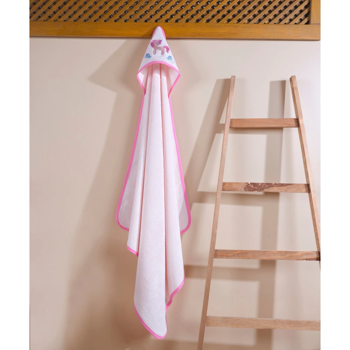 Manamo Pony Baby Hooded Towel Soft Pink 90X90 cm