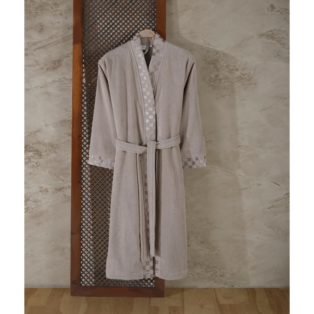 Manamo Checker Bathrobe Microcotton Beige  L/XL