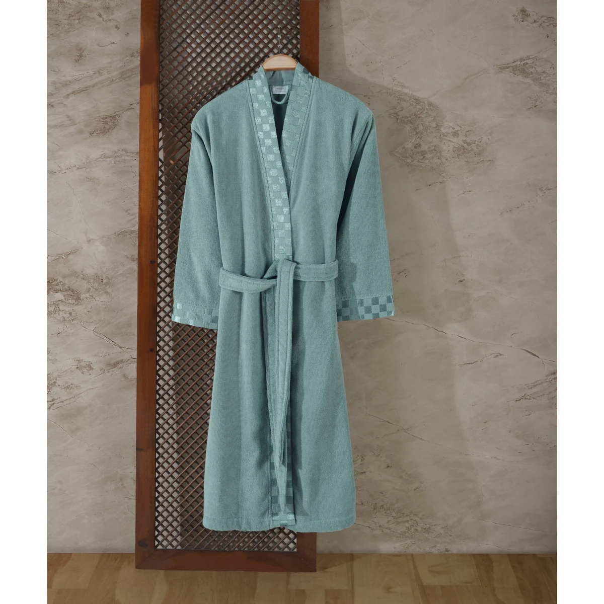 Manamo Checker Bathrobe Microcotton Cameo  L/XL