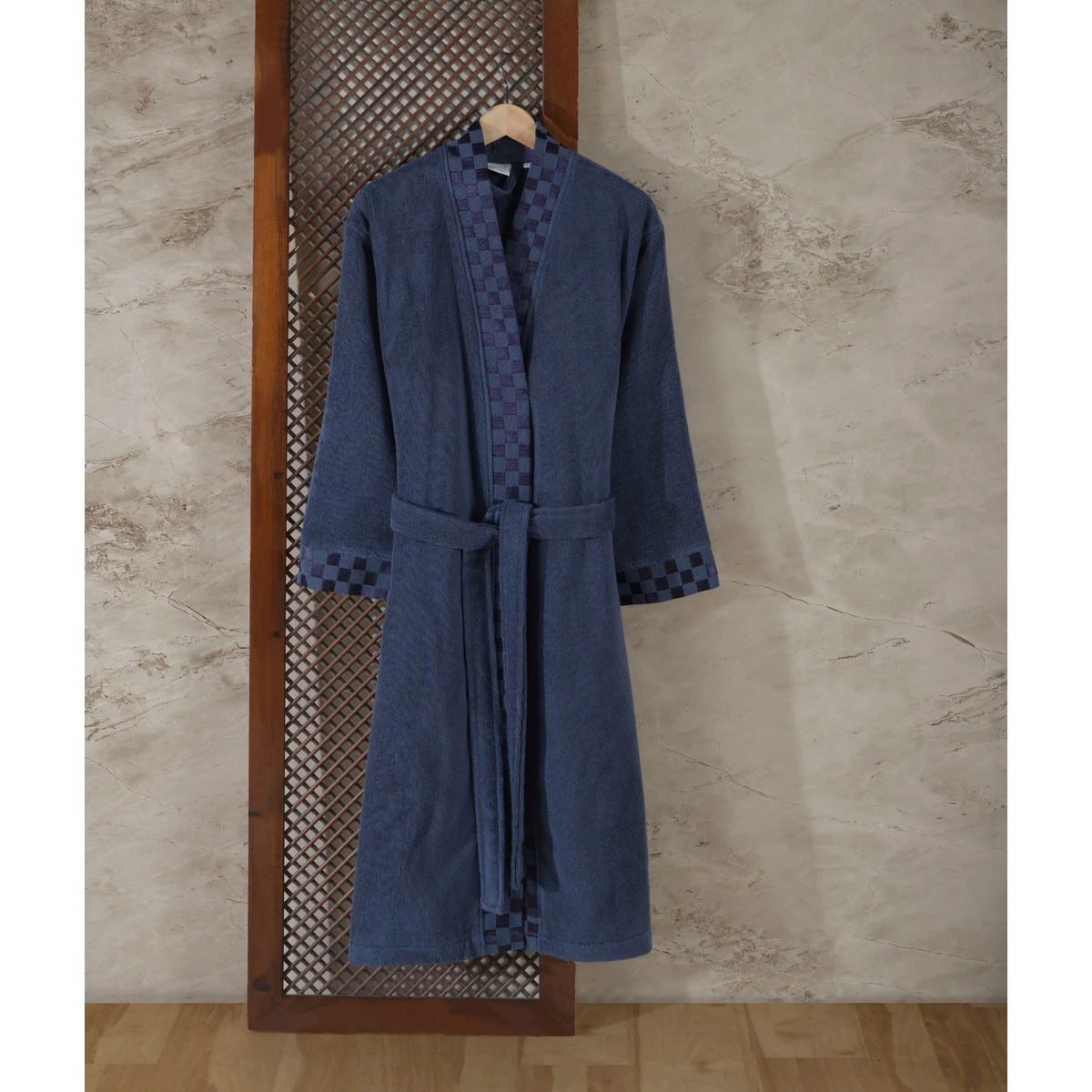 Manamo Checker Bathrobe Microcotton Carbon  S/M