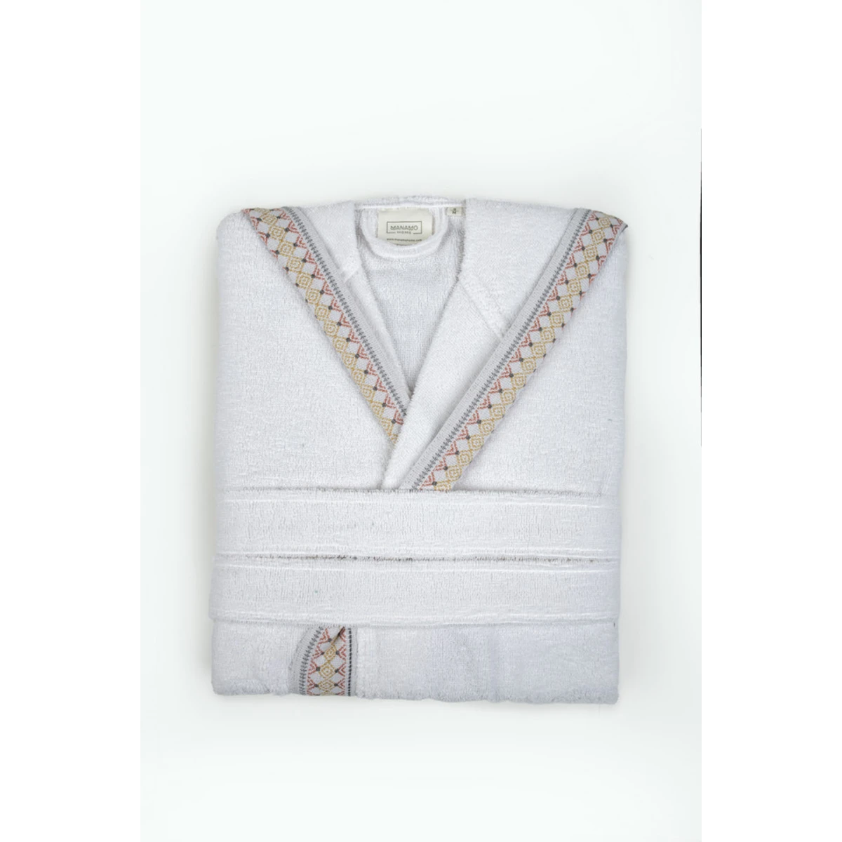 Manamo Linyi Bathrobe Cotton White Jacquard Hooded L/XL