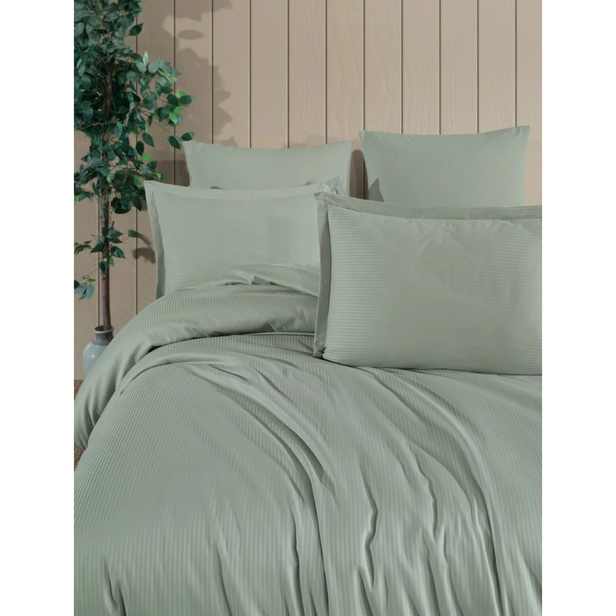 Manamo Prime Stripe Bed Linnen Set  Saten Cameo Green Double200x220+50x70 cm(2)+240x260 cm