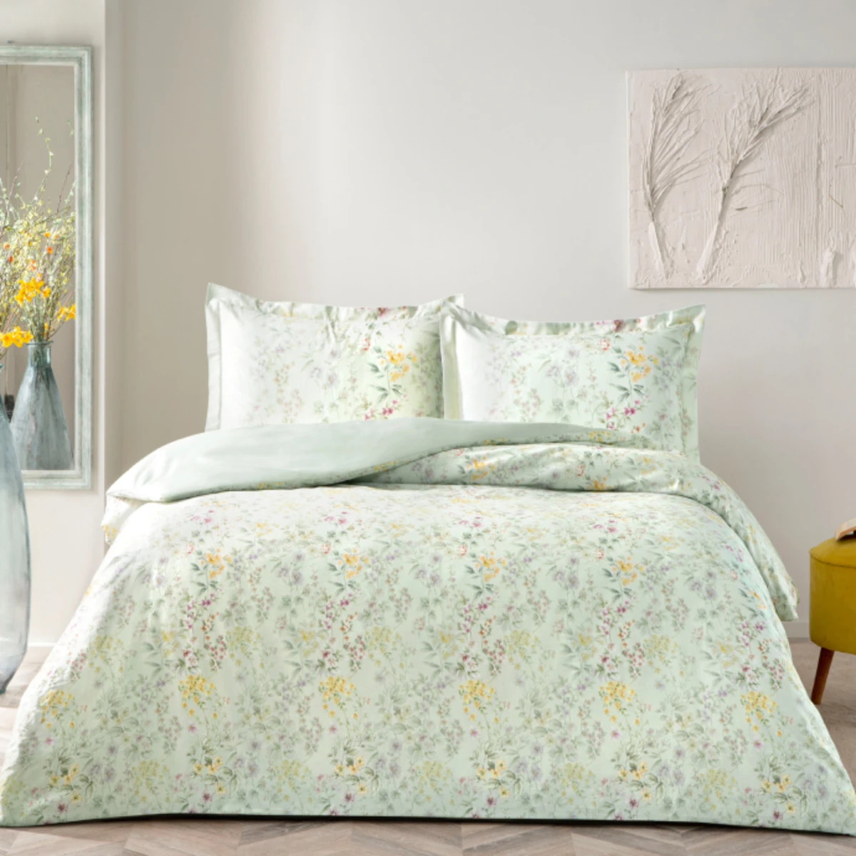 TAC Cassie Saten Bed Linen Set Double Size Purple 200x220+230x260+50x70(2pc) cm