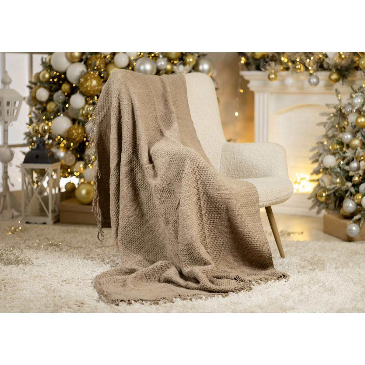 Manamo Tetra Blanket Cotton/Acrylic Beige 160x230 cm