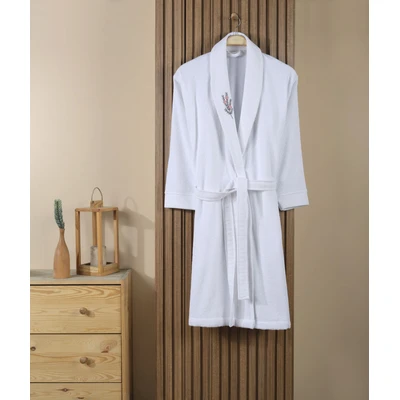 Manamo Tiny Rose Embroidered Bathrobe Cotton White L/XL