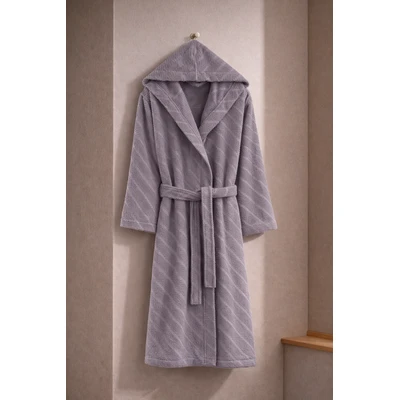 Manamo Dolce Bathrobe Cotton Plum Jaqcuard Hooded L/XL