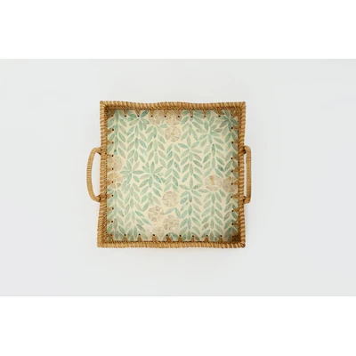 Manamo Madelyn Tray Bamboo/ Pearl / Rattan Green 38x36x12.5/6 cm