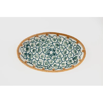 Manamo Elisa Plate Ceramic / Rattan Blue/White 20x12x2.5 cm
