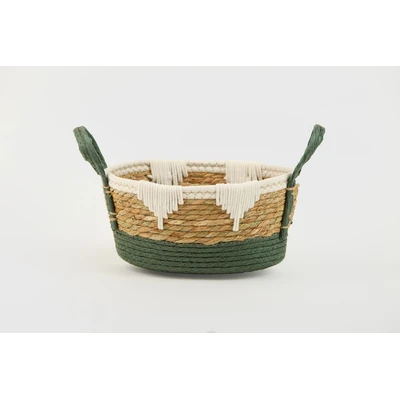 Manamo Lila Decorative Basket Wicker/Cotton Natural/White/Cameo Green Oval 43x34x23 cm