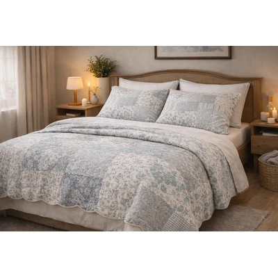 Manamo Mandy Bed Cover  Blue/Beige Double 240x250+50x70 cm (2pc)