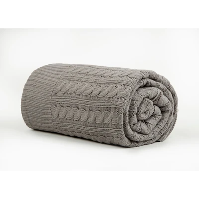 Manamo Braid Knitted Bed Cover Acrylic Grey 220x240 cm