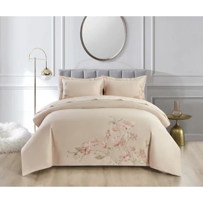 Manamo Snow Lotus Bed Linnen Set  Saten Embroidered Powder Double200x220 cm+240x260 cm+50x70 cm(2)