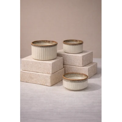 Manamo Luna Suffle Bowl Ceramiic Beige  8 cm