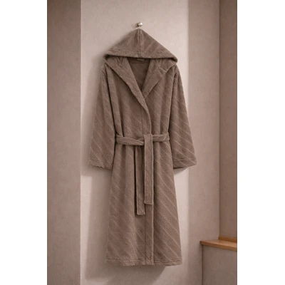 Manamo Dolce Bathrobe Cotton Mocha Jaqcuard Hooded 2XL/3XL