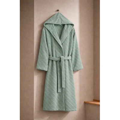 Manamo Dolce Bathrobe Cotton Cameo Jaqcuard Hooded L/XL