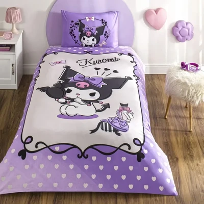 TAC Kuromi Bed Linen Set Cotton  Single With Fiitted Sheet 160x220+100x200+50x70 cm