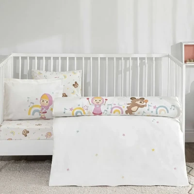 TAC Cotton Baby Masha & Bear Music Bed Linen Set 100x150+120x180+34x45 (2pc)   