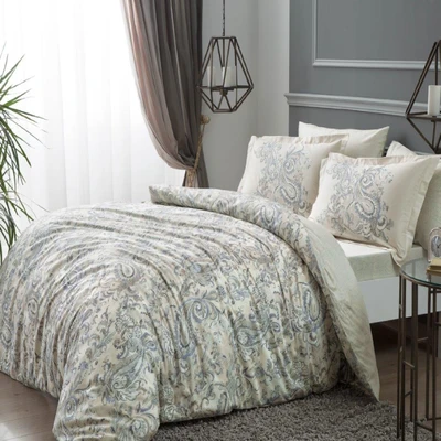 TAC Crosby Digital Saten Bed Linen Set Double Size 200x220+240x260+50x70(4pc) cm